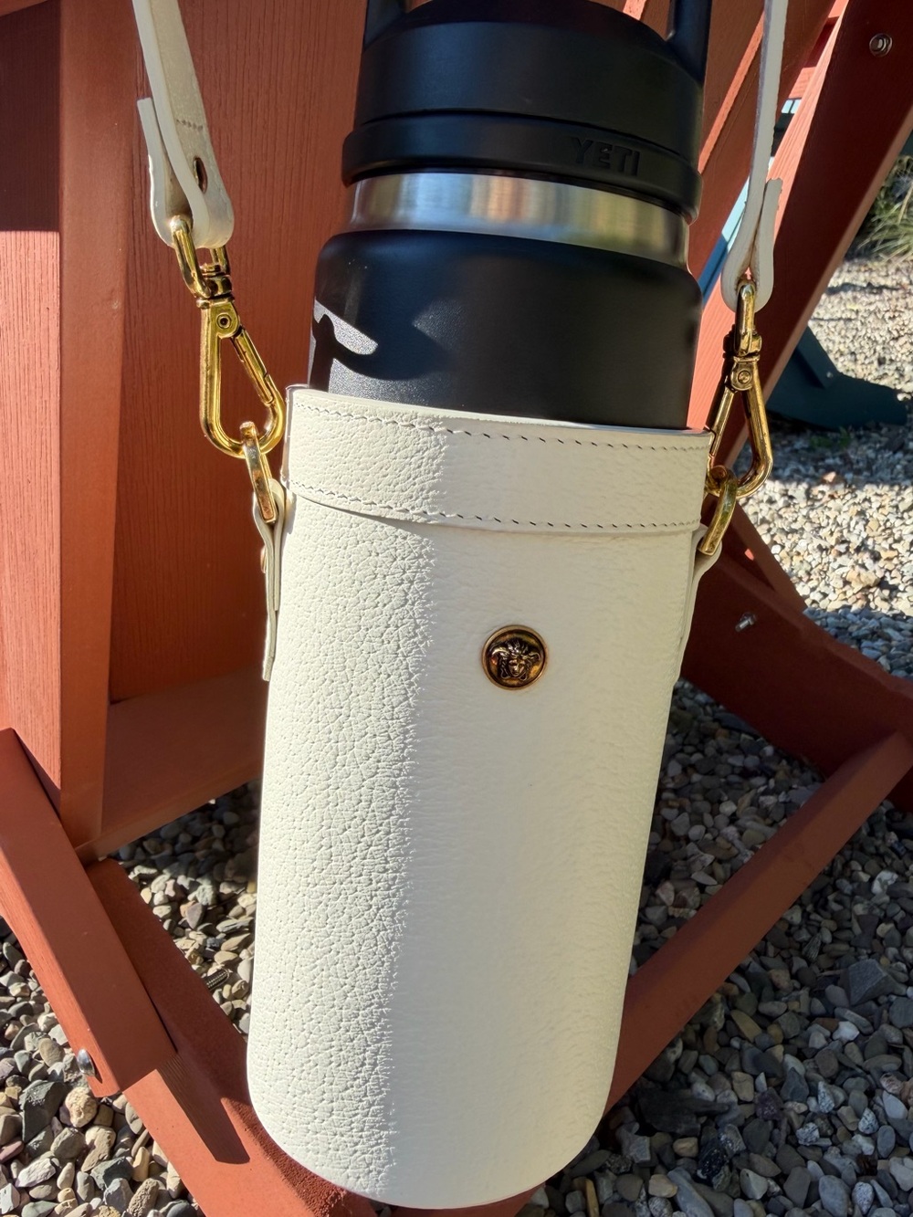Versace Cream Leather Cylinder Water Holder Shoulder Bag